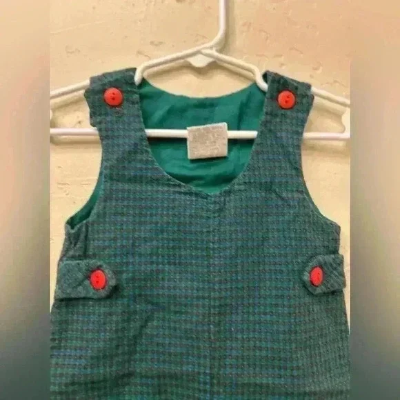 Vintage 100% cotton plaid embroidered Christmas holiday overalls sz. 3-6mo - Picture 3 of 6